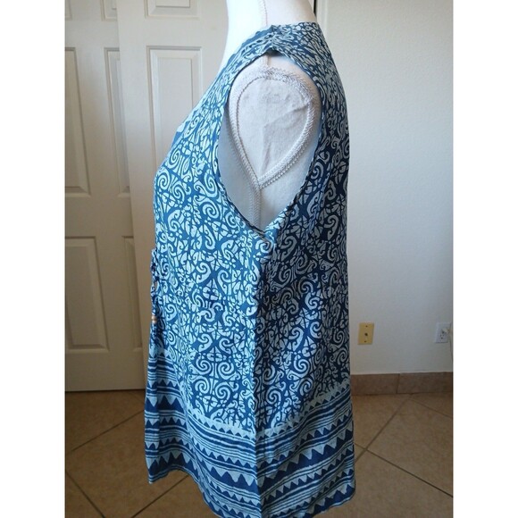 Gap Blouse Women’s Size Medium  V Neck Sleeveless Floral Blue Bohemian Peasant - Picture 4 of 14